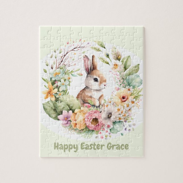 Happy Pâques Cute Bunny personnalisé Jigsaw Puzzle (Vertical)