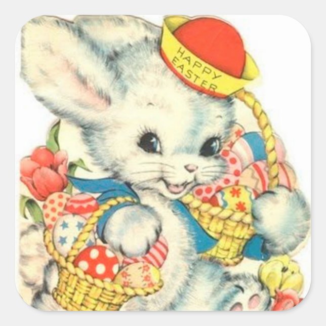 Happy Pâques Vintage lapin Nostalgique autocollant (Devant)