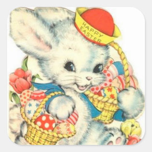 Happy Pâques Vintage lapin Nostalgique autocollant