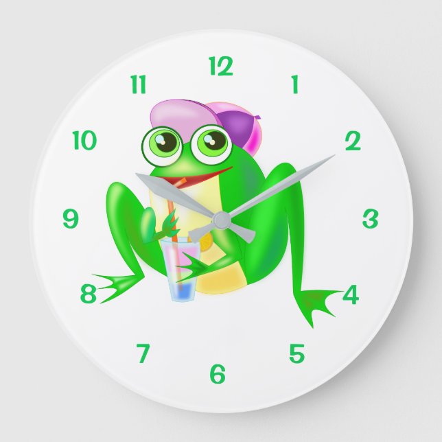 Happy Party Frog - Large Clock (Front)