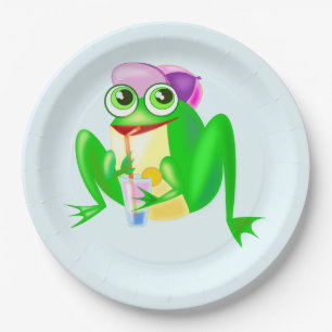 Happy Party Frog Paper Plates Custom Colour - Text