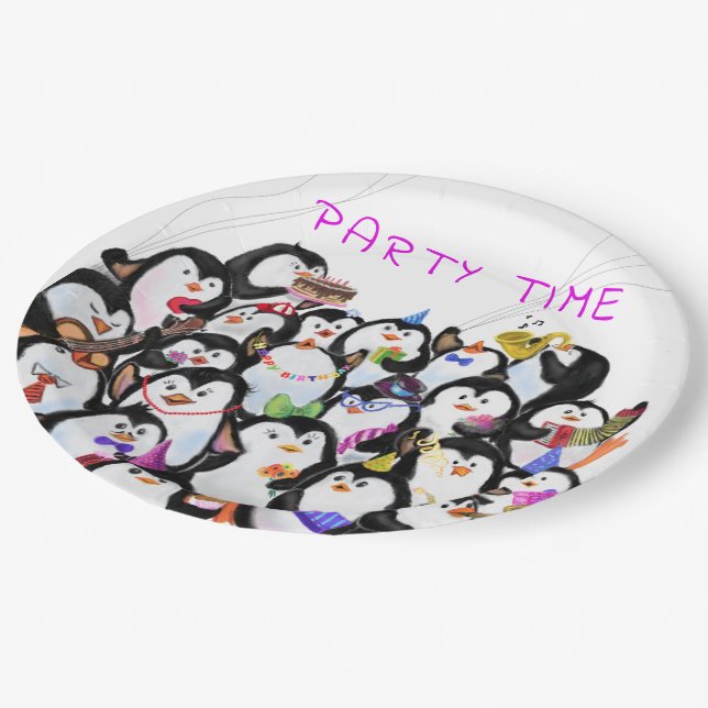 Happy Party Penguin Paper Plates (Angled)