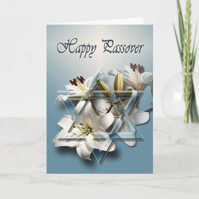 Happy Passover card with Star of David and lilies (Front)