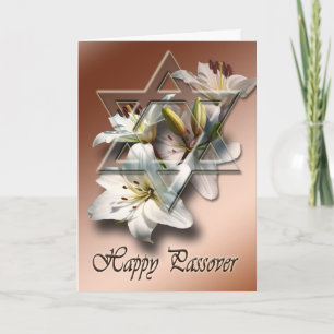 Happy Passover card with Star of David and lilies
