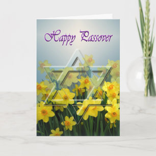 Happy Passover card with Star of David, daffodils