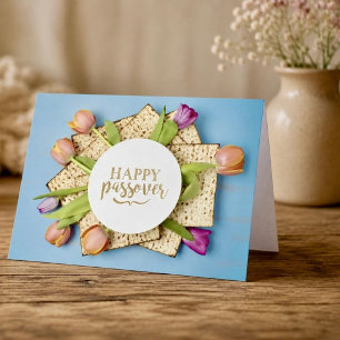 Happy Passover Card with Tulips & Matzo   Modern