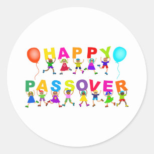 Happy Passover Cute Cartoon Diverse Kids Text Classic Round Sticker