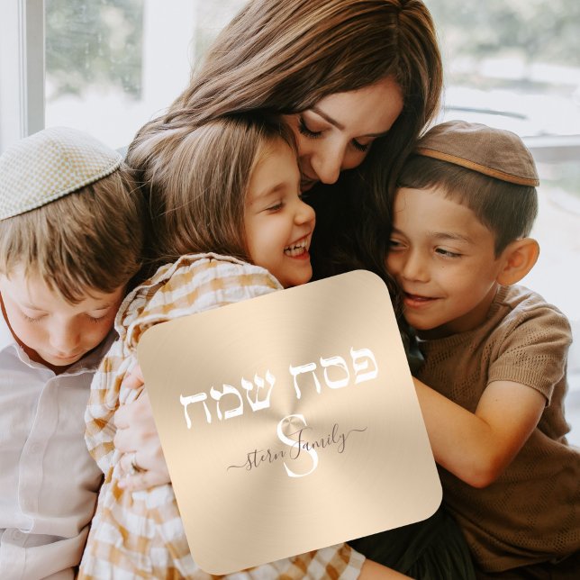 Happy Passover Elegant Gold and White Monogram  Square Sticker (Creator Uploaded)