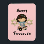 Happy Passover Girl Magnet<br><div class="desc">Happy Passover girls and boys enjoy their seder matzoh with adorable cats and family joy.</div>