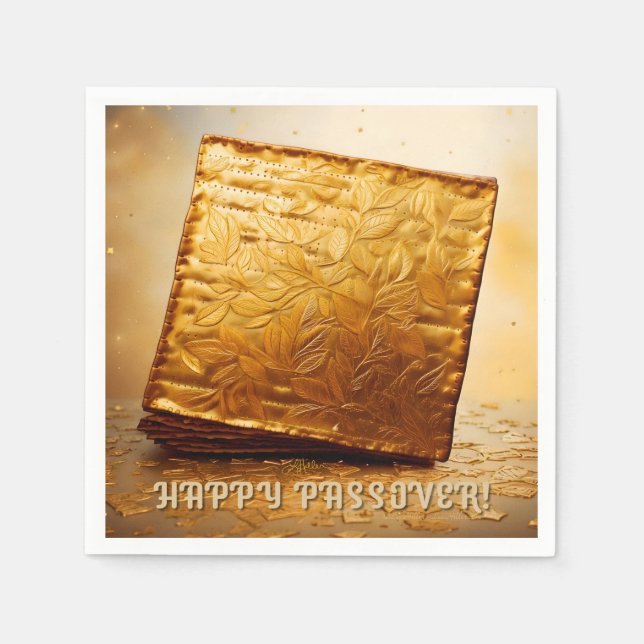 Happy Passover! Golden Matzah Napkin (Front)