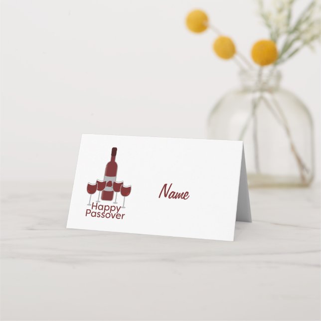 Happy Passover Greeting with Wine Bottle and Four Place Card (Front)