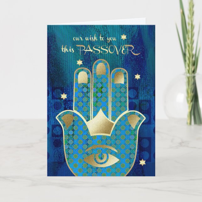 Happy Passover. Hamsa Hand Lucky Symbol  Card (Front)