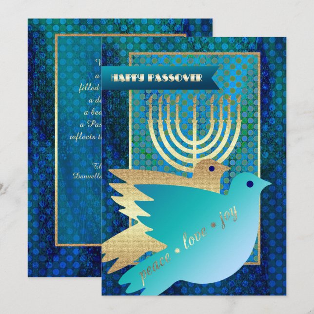 Happy Passover. Peace Doves and Menorah Card (Front/Back)
