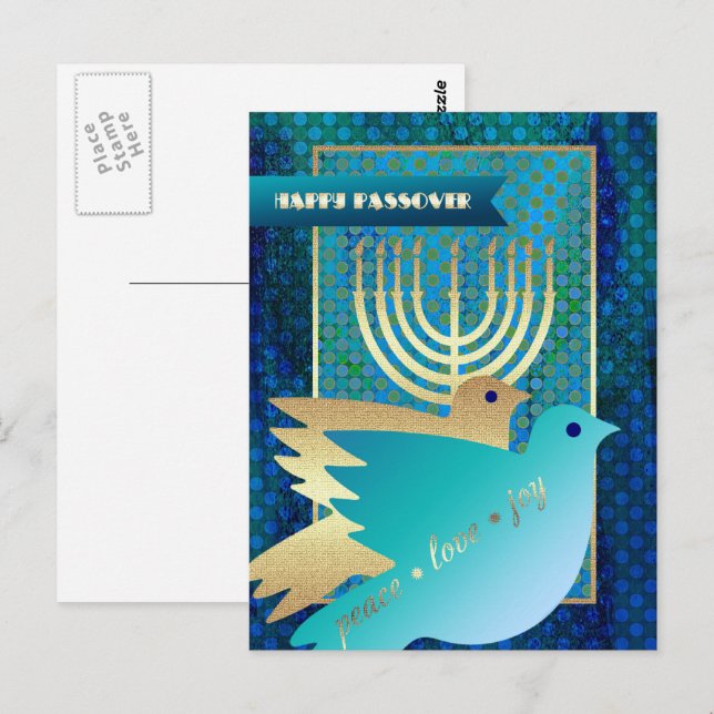 Happy Passover. Peace Doves and Menorah  Postcard (Front/Back)