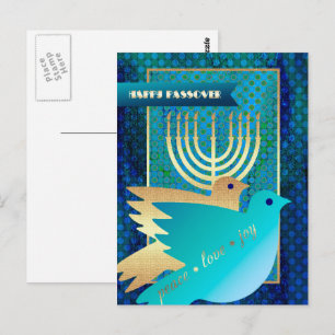 Happy Passover. Peace Doves and Menorah  Postcard
