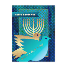 Happy Passover. Peace Doves and Menorah 