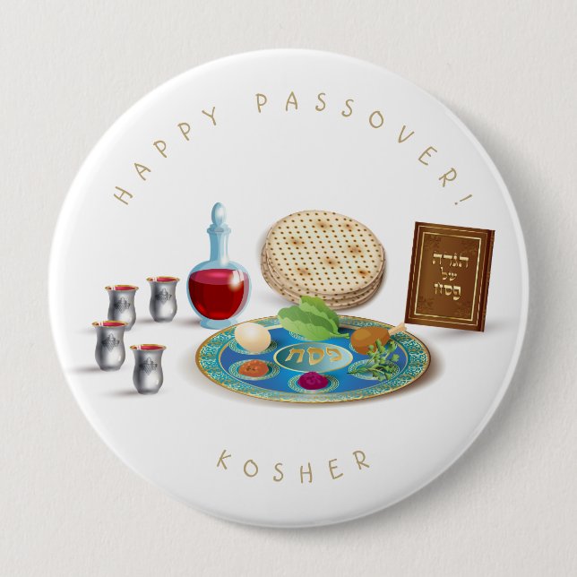 Happy Passover Plate Kosher Pesach 4 Inch Round Button (Front)