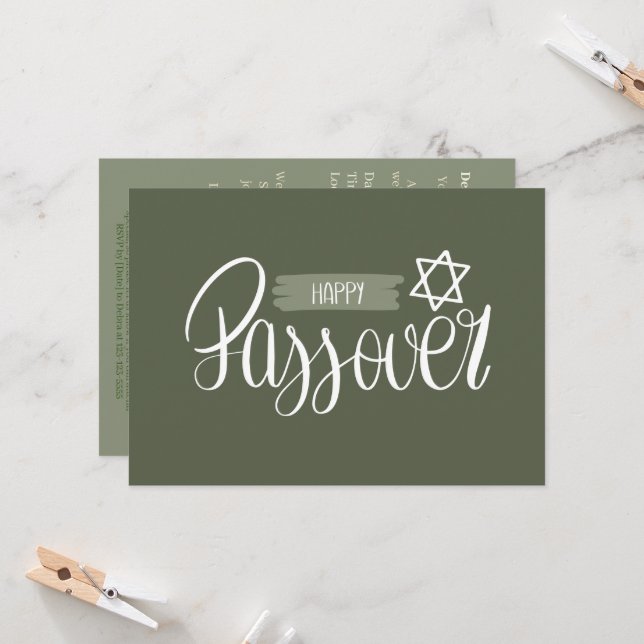 Happy Passover | Seder Pesach Solid Green Invitation (Front/Back In Situ)
