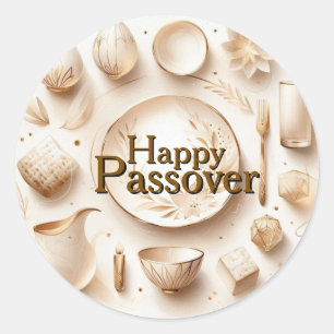Happy Passover Seder Plate - Modern Luxury Beige  Classic Round Sticker