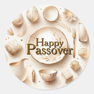 Happy Passover Seder Plate - Modern Luxury Beige  Classic Round Sticker
