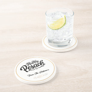 Happy Passover Simple Traditional Black & White Coaster
