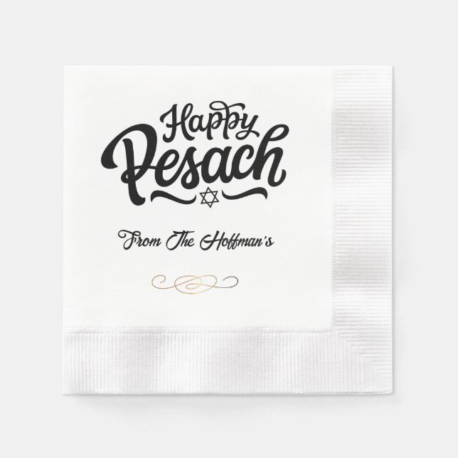 Happy Passover | Simple Traditional Black & White Napkin (Front)