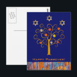 Happy Passover. Spring Flowering Tree Postcard<br><div class="desc">Happy Passover / Shalom at Pesach. Cold Foil Stars of David and a Spring Flowering Tree Elegant Festive Design customizable Passover Postcard. Matching cards and gifts available in the Jewish Holidays Category of our store.</div>