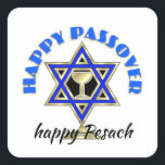 Happy Passover   Square Sticker<br><div class="desc">Jewish gifts and gift ideas featuring beautiful Jewish Star of David with a wine glass in the centre.</div>