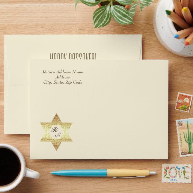 Happy Passover. Star of David and Custom Monograms Envelopes (Desk)