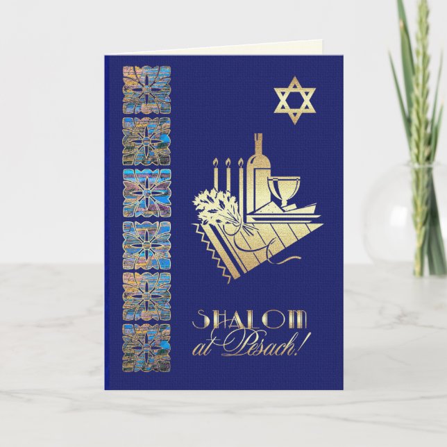 Happy Passover Star of David and Seder Table Icons Card (Front)