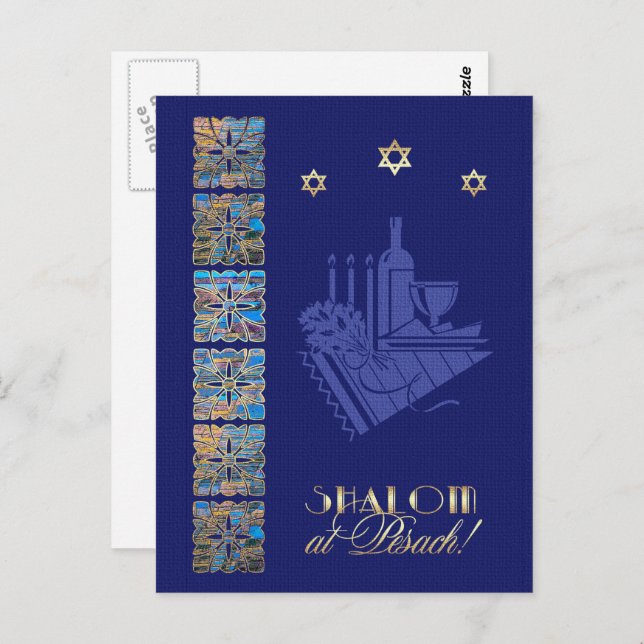 Happy Passover Star of David and Seder Table Icons Postcard (Front/Back)