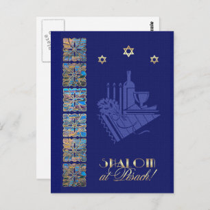 Happy Passover Star of David and Seder Table Icons Postcard