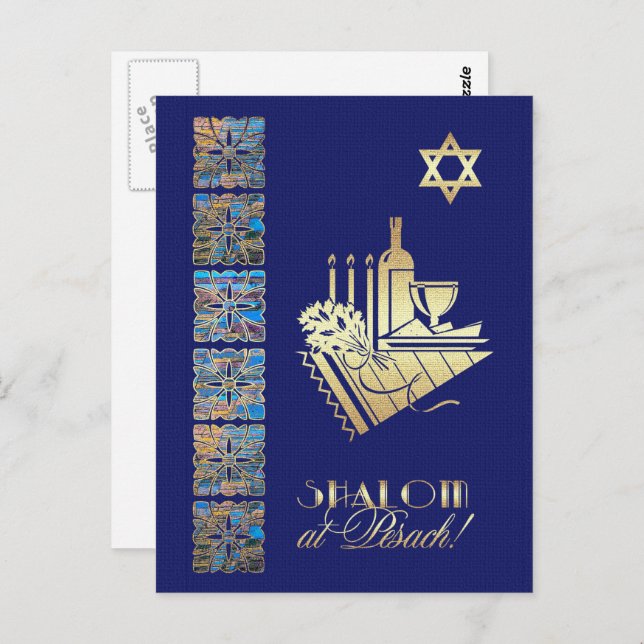 Happy Passover Star of David and Seder Table Icons Postcard (Front/Back)