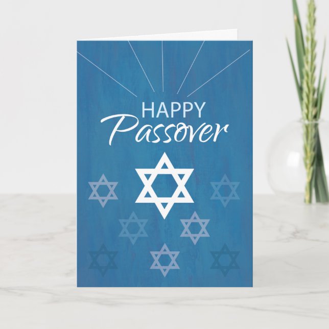 Happy Passover Star of David on Blue Card (Front)