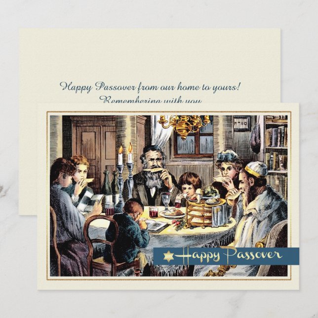 Happy Passover. Vintage Passover Seder Scene Card (Front/Back)