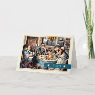 Happy Passover.Vintage Seder Scene Cards in Hebrew