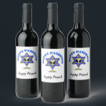 Happy Passover   Wine Label<br><div class="desc">Jewish gifts and gift ideas featuring beautiful Jewish Star of David with a wine glass in the centre.</div>