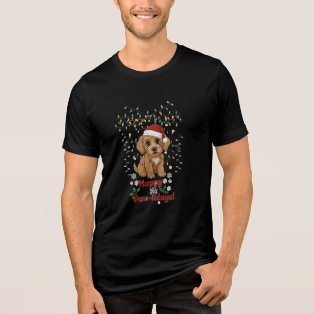Happy Paw-lidays Christmas Cockapoo Design T-Shirt Tri-Blend Shirt (Front)