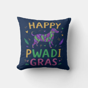 Happy pawdi Mardi gras Throw Pillow