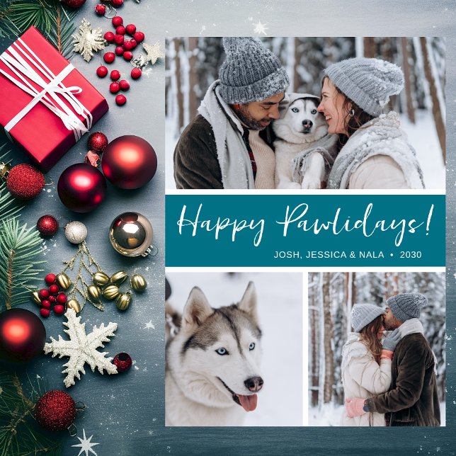Happy Pawlidays 3 Photo Holiday Card (Creator Uploaded)