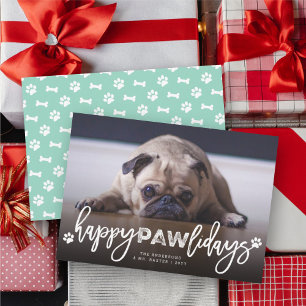 Happy Pawlidays Brush Script Dog Lover Photo Pet Holiday Card