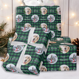 Happy Pawlidays Buffalo Plaid Custom Cat Dog Photo Wrapping Paper