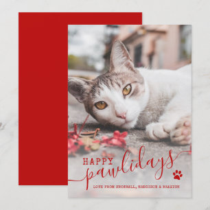 Happy Pawlidays Cat Photo Pet Red Christmas Holid Holiday Card