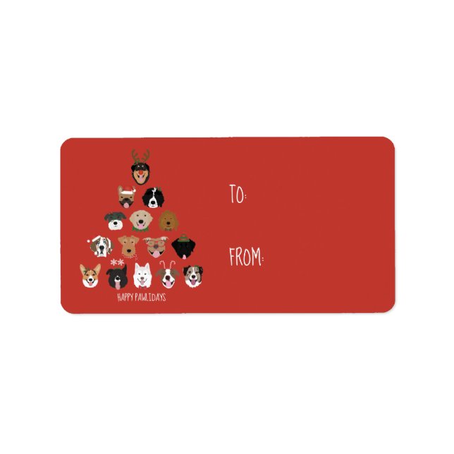Happy Pawlidays Christmas Dog Face Tree Label (Front)