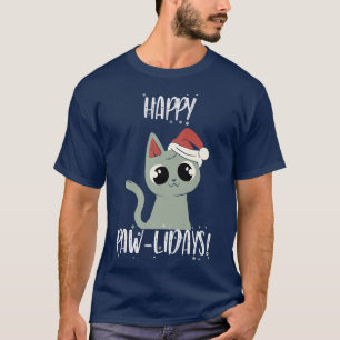 Happy PawLidays Christmas Kitten Lover Xmas Pun Fa T-Shirt