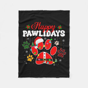 Happy Pawlidays Christmas Lights Dog Paw Animal Lo Fleece Blanket