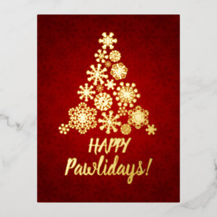 Happy pawlidays,Christmas Tree,Paw print snowflake Foil Holiday Postcard