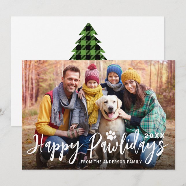 Happy Pawlidays Christmas Tree Pet Dog Puppy Photo Holiday Card (Front/Back)