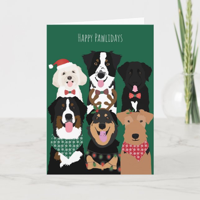 Happy Pawlidays Cute Christmas Dogs Card (Front)