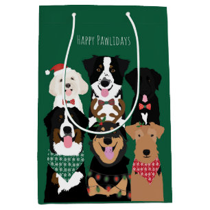 Happy Pawlidays Cute Christmas Dogs Medium Gift Bag